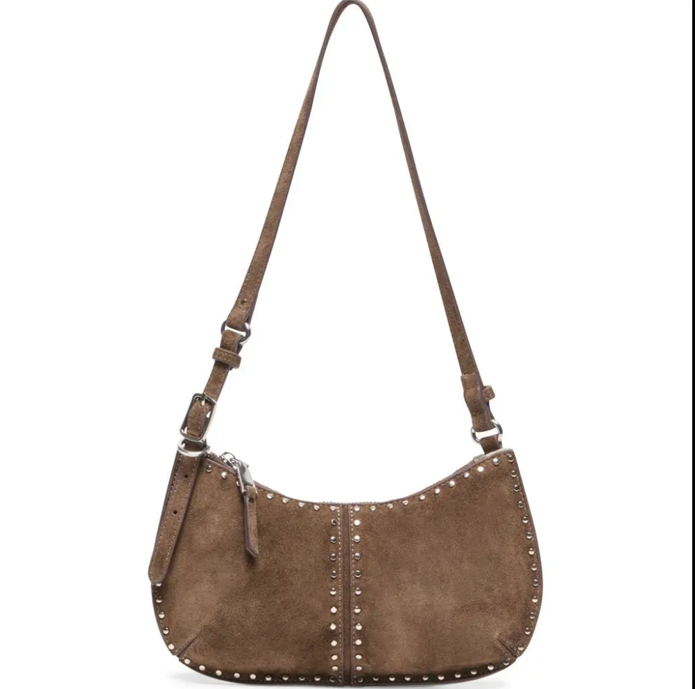 DV Axelle Suede Studded Shoulder Bag DARK TAUPE