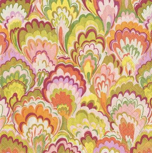 Caspari Marbled Ceramica Cocktail Napkin - RASPBERRY/CHARTREUSE