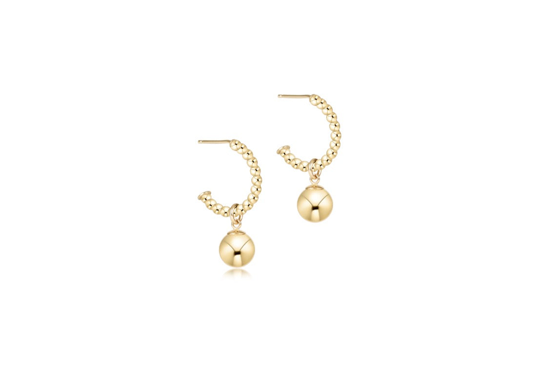 EN Beaded Classic 1" Post Hoop - 2mm Gold - Gold 8mm Charm