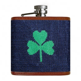 Smathers & Branson Shamrock Needlepoint Flask - DARK NAVY