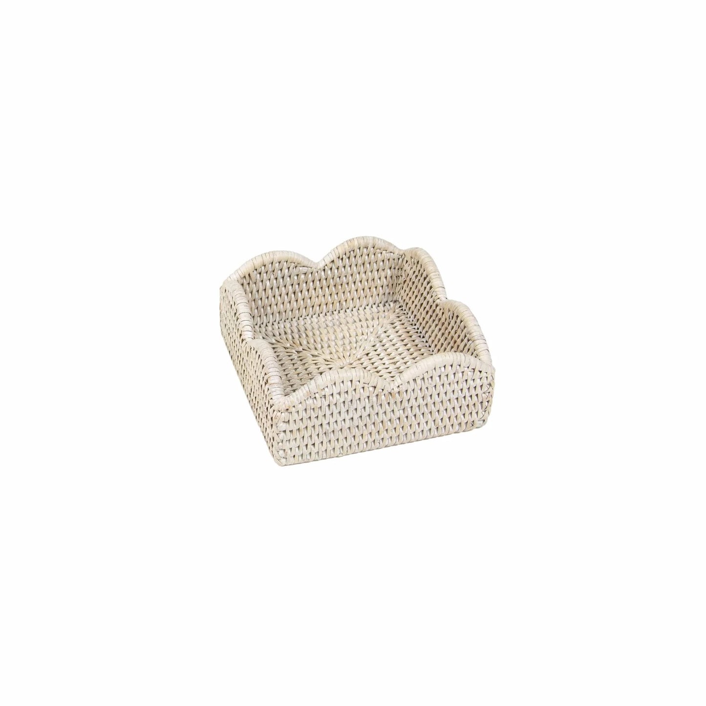 Caspari Rattan Scalloped Cocktail Napkin Holder - CREAM