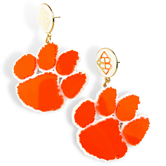 Brianna Cannon - Clemson PAW Earrings Orange/White