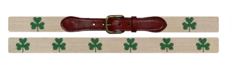 Smathers & Branson Shamrock Needlepoint Belt - KHAKI