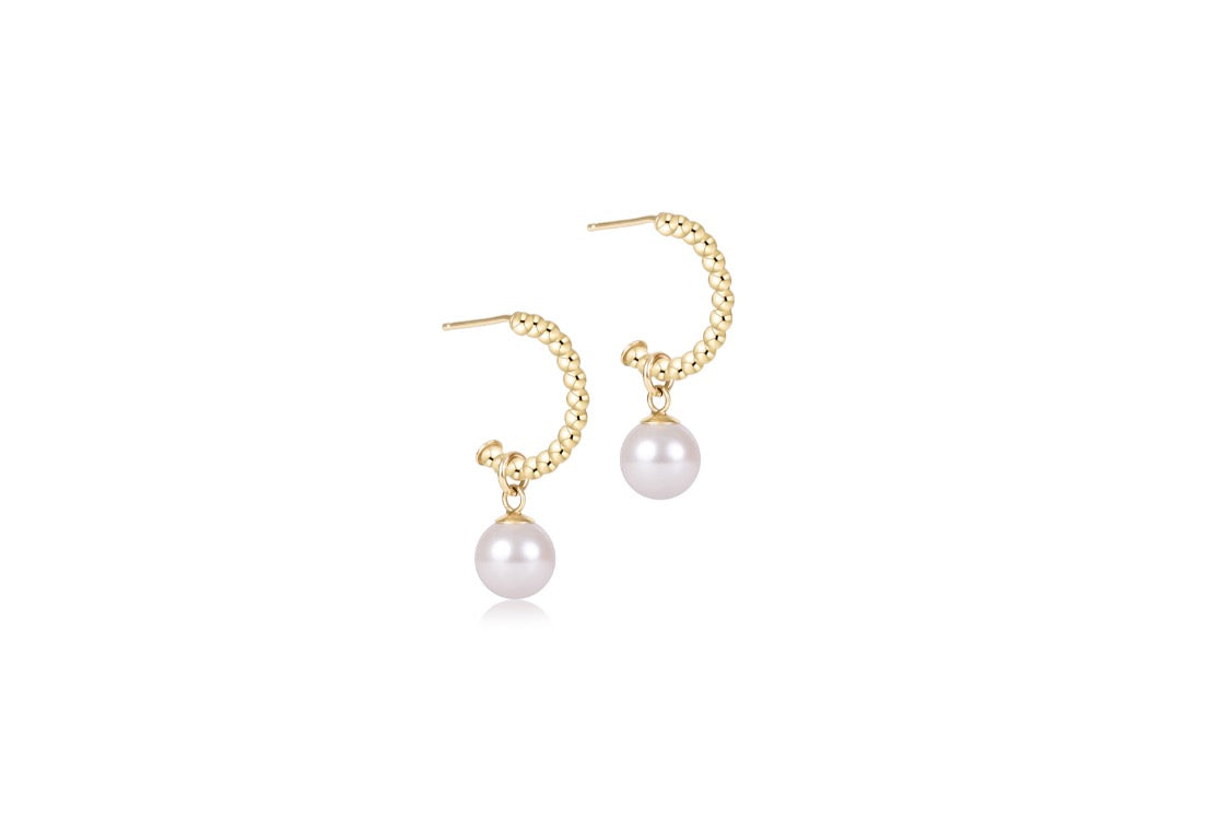 EN Beaded Classic 1" Post Hoop - 2mm Gold - Pearl 8mm Charm