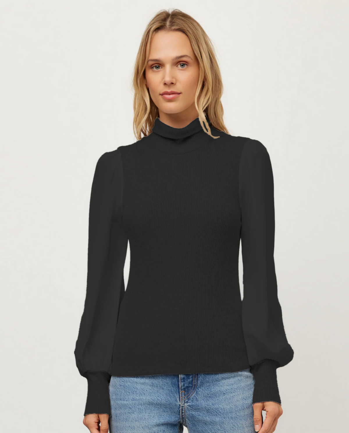 FT Lisette Contrast Turtleneck Top BLACK