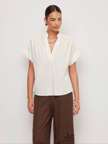 FT Olive SS V-Neck Top CREAM
