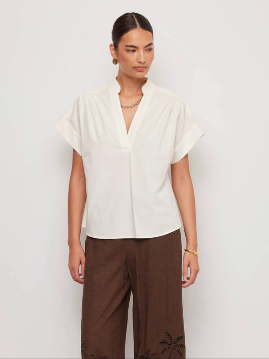 FT Olive SS V-Neck Top CREAM