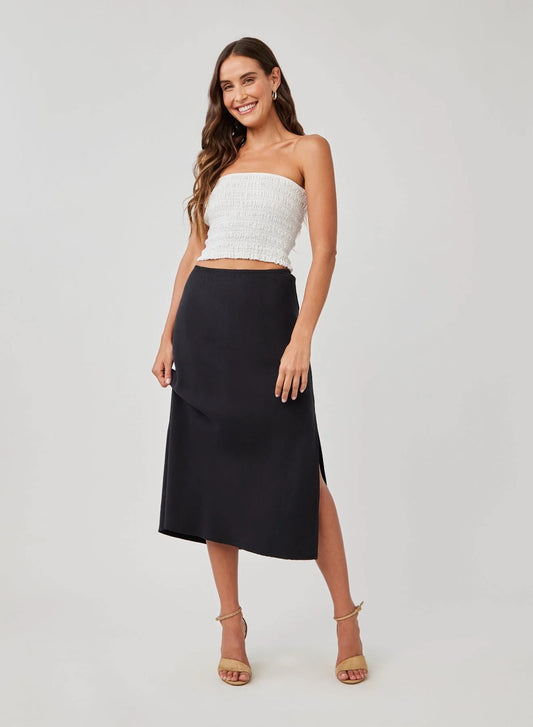 Bella Dahl Amara Side Slit Bias Skirt - BLACK