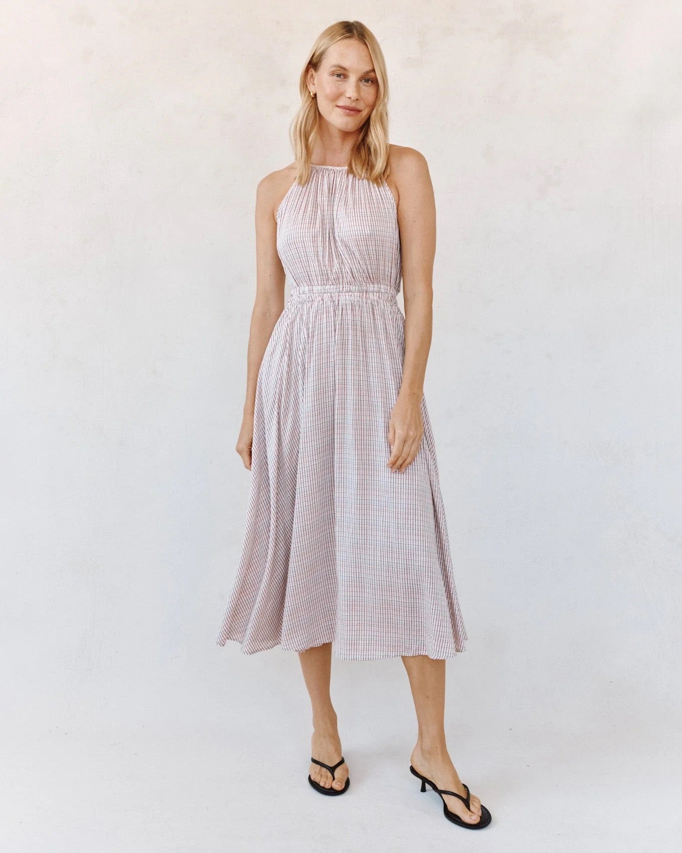 Bella Dahl Cut Out Back Midi Halter Dress - SUNWASHED CHECK
