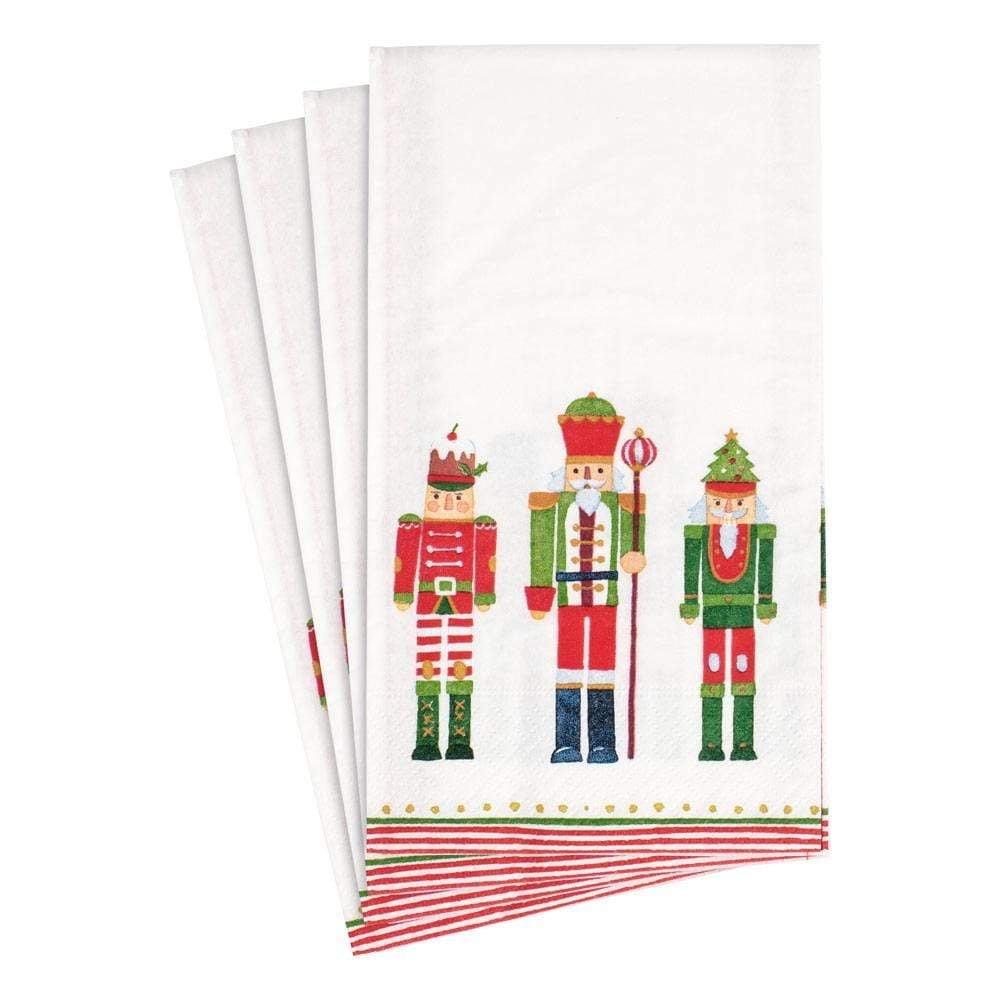 Caspari Guest Towel March Of The Nutcrackers - WHITE