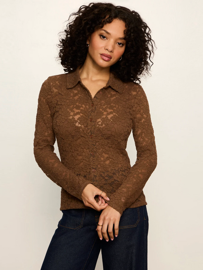 Sanctuary Dreamer Lace Shirt - COCOA POWDER