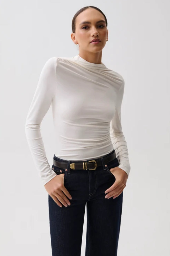 PI Nathalia LS Draped Mock Neck SOFT WHITE