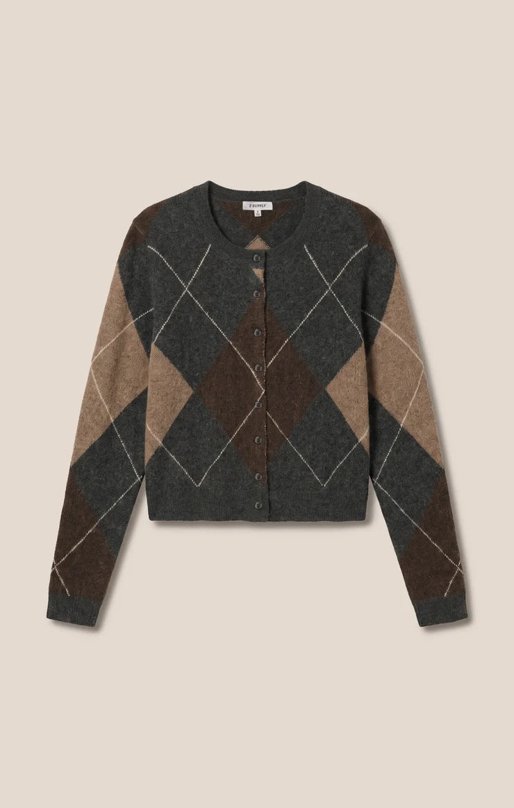 Z Supply Medina Argyle Cardigan - CHARCOAL HEATHER