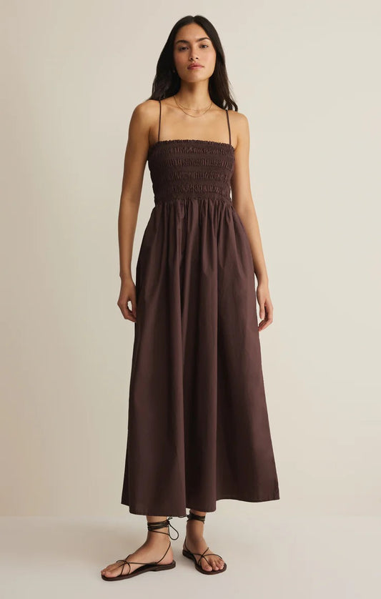 Z Supply Cornelia Poplin Midi Dress - CHOCOLATE CHERRY