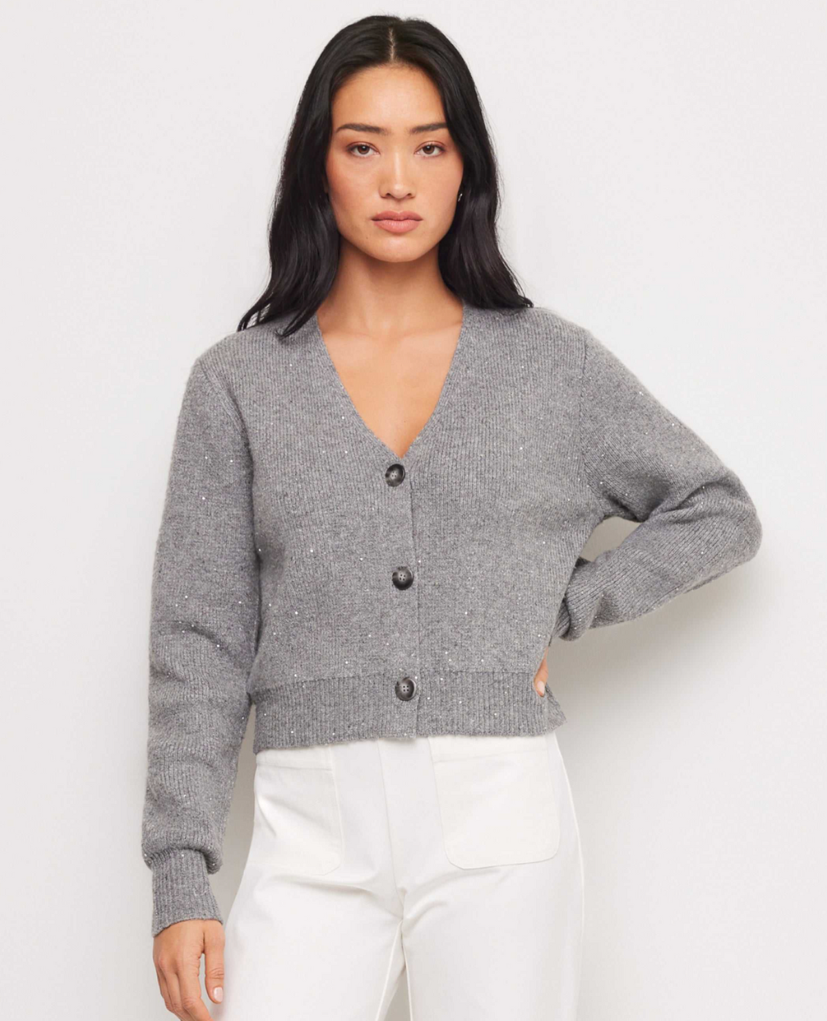 FT Nae Sequin Cardigan Sweater STEEL