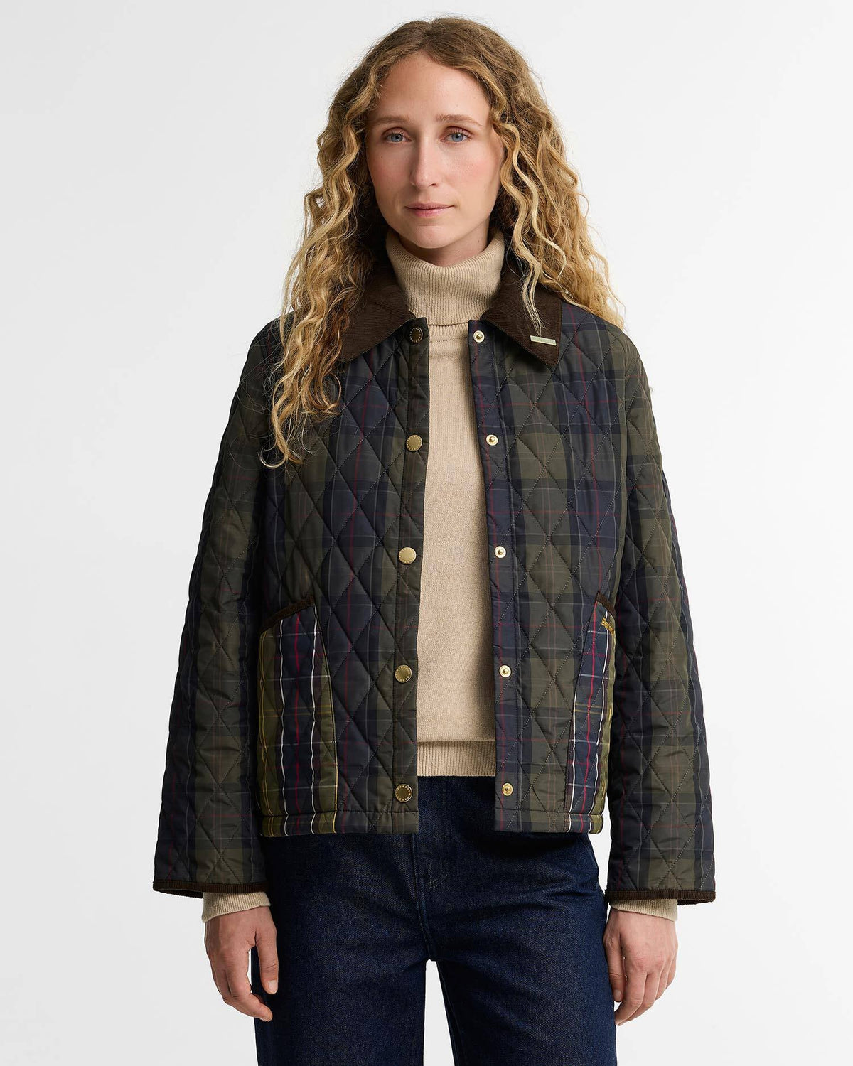 BA TR Icons Tartan Cropped Liddesdale Quilted Jacket SHADOW