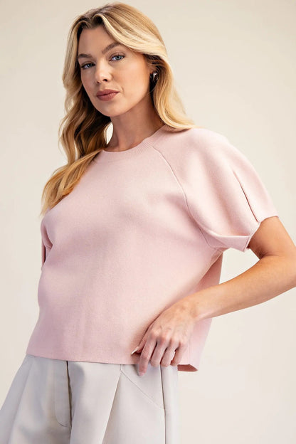 Pleated Sleeve Sweater - PINK