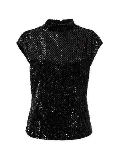 Sanctuary Funnel Neck Sequin Top - BLACK