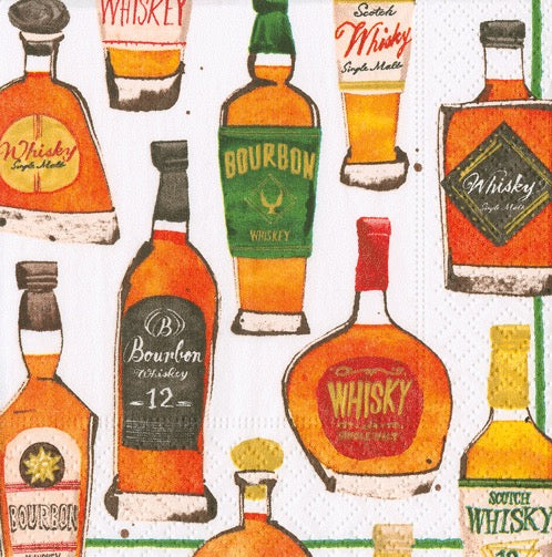 Caspari Whiskey Tasting Cocktail Napkin - WHITE