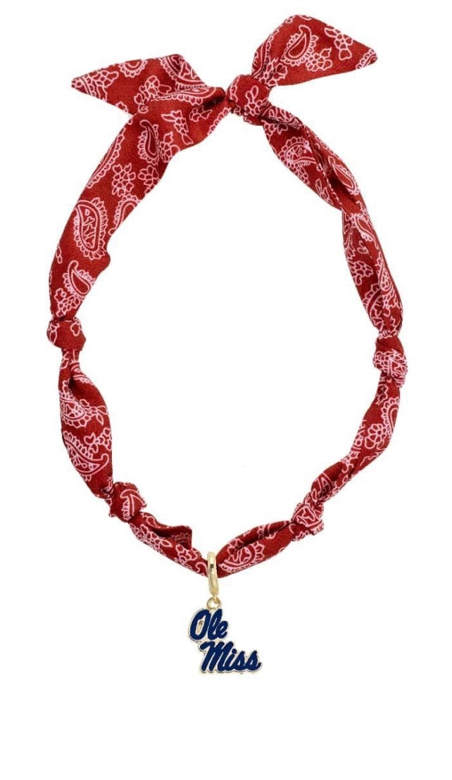 Canvas Style Ole Miss Rebels Logo Bandana Scarf Necklace - RED