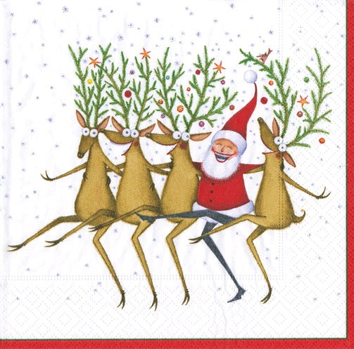 Caspari Santa's Kickettes Cocktail Napkin - WHITE