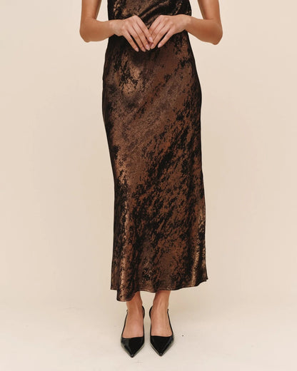 Bella Dahl Side Slit Bias Maxi Skirt - BRONZE SHIMMER