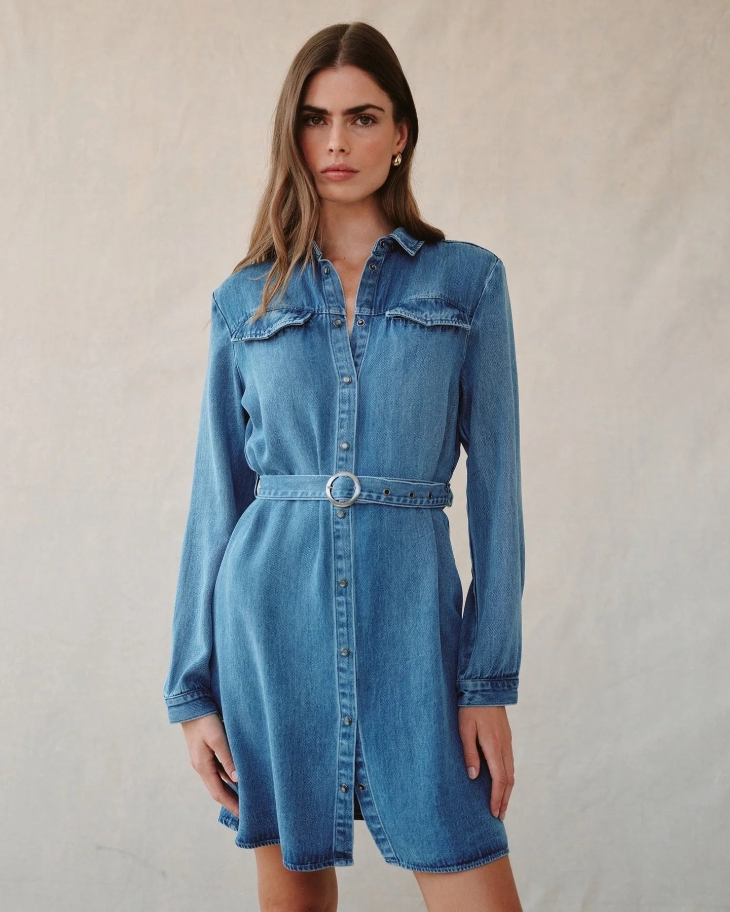 BDA Flap Pocket Belted Shirt Dress MEDIUM VINTAGE WASH