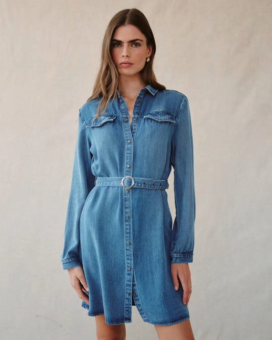 BDA Flap Pocket Belted Shirt Dress MEDIUM VINTAGE WASH