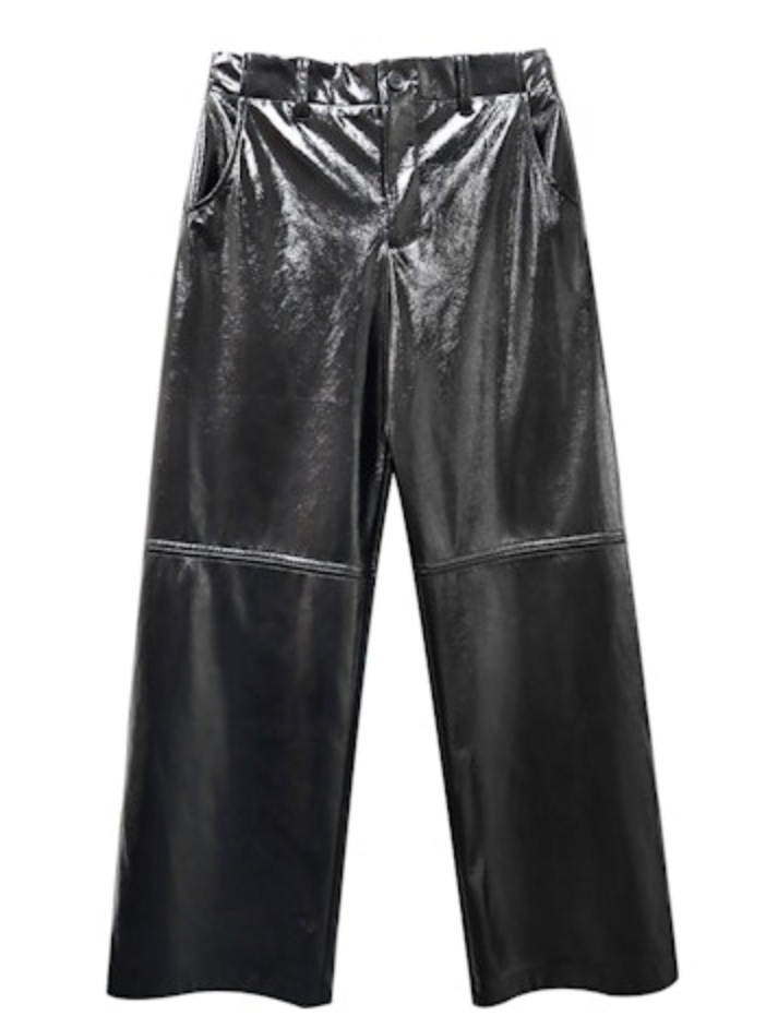 Fifteen Twenty Lara Faux Patent Leather Wide Leg Pant - BLACK