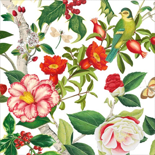Caspari Christmas Chinoiserie Cocktail Napkin - WHITE