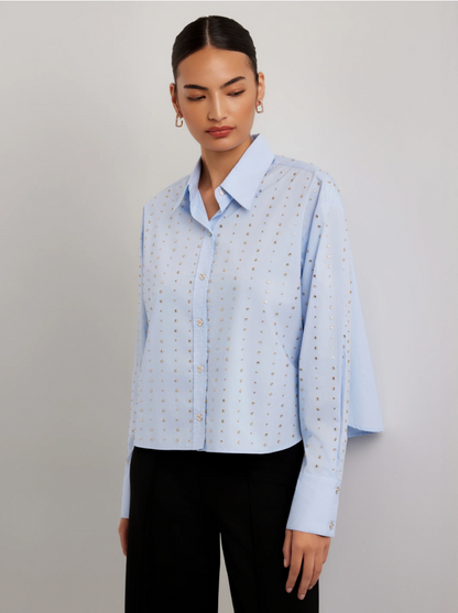 Fifteen Twenty Lisa Embellished Button Up Top - SKY