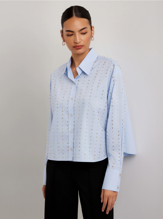 Fifteen Twenty Lisa Embellished Button Up Top - SKY