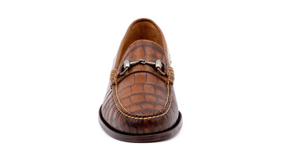 All American Hand Finished Alligator Grain Bit Loafers - CHESTNUT