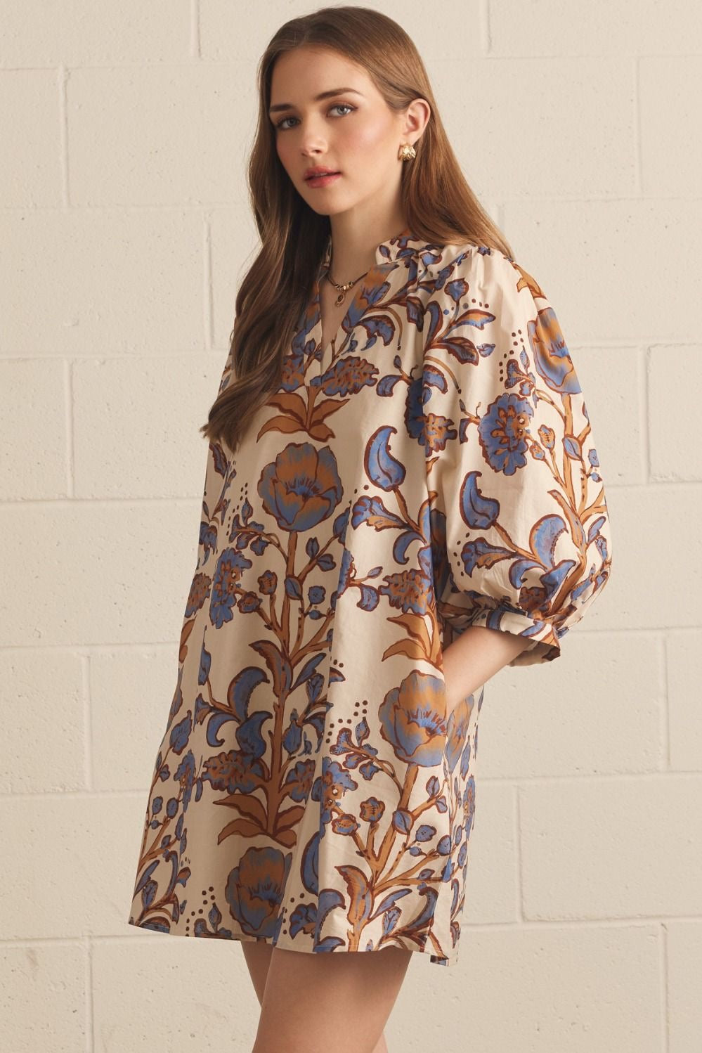 ENTRO Floral Print Mini Dress - ECRU