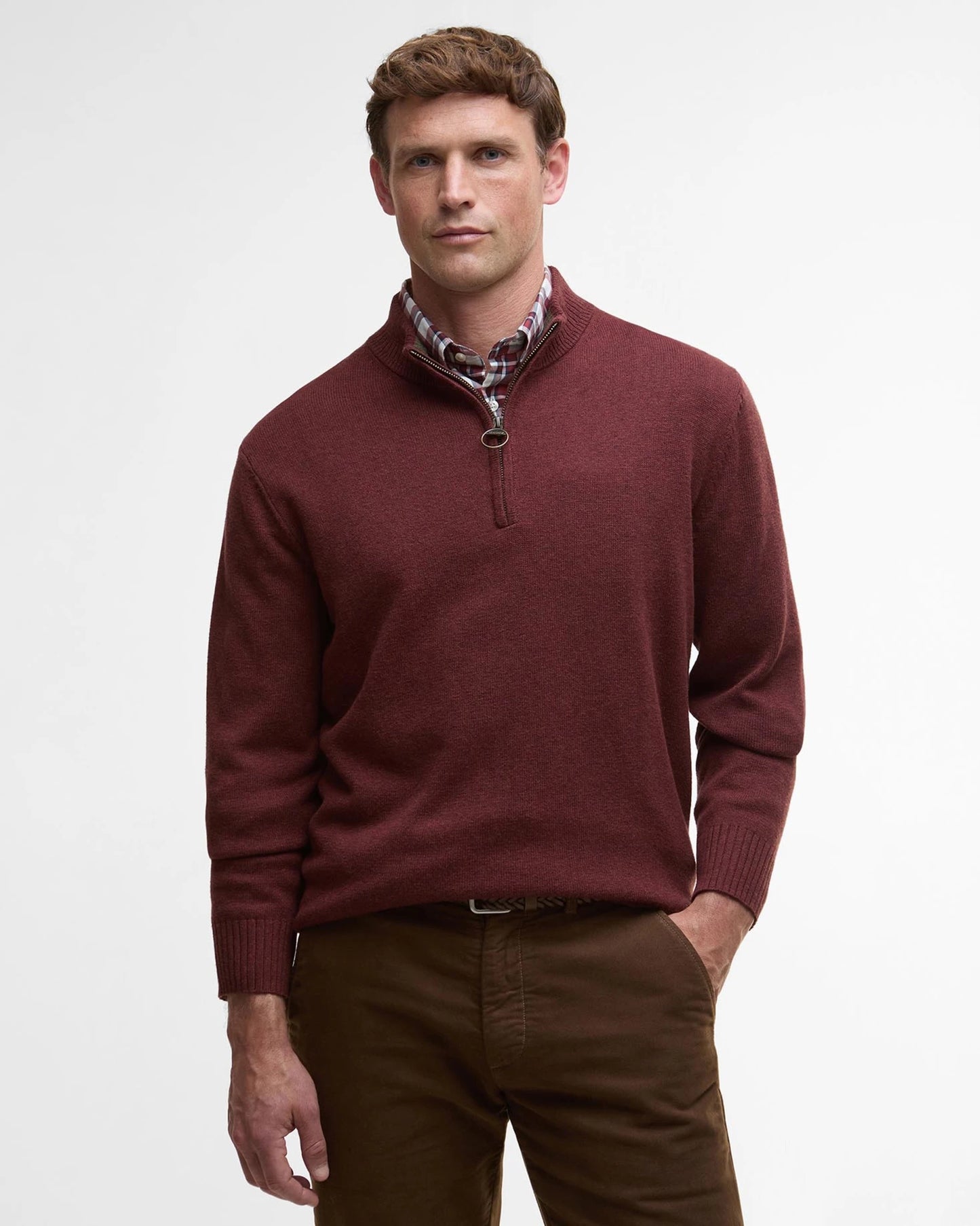 Barbour Kelson Half-Zip Jumper - FIRED BRICK