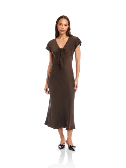 Fifteen Twenty Tie Front Bias Dress - BROWN