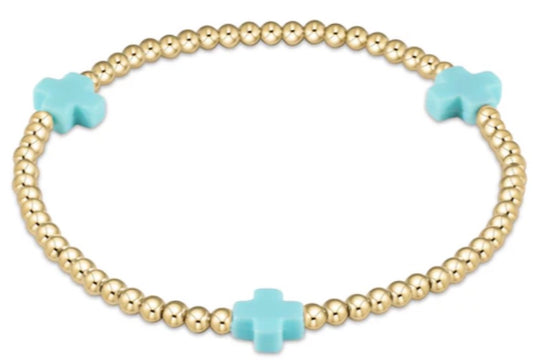 EN Signature Cross 3mm Gold Bracelet TURQUOISE