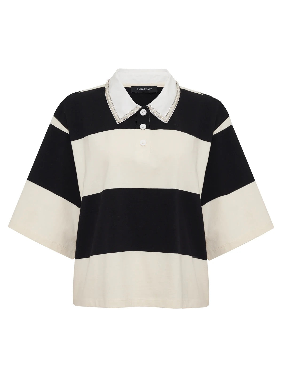 SA Embellished Polo Tee COLLAGEN/BLACK STRIPE