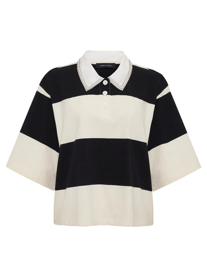SA Embellished Polo Tee COLLAGEN/BLACK STRIPE