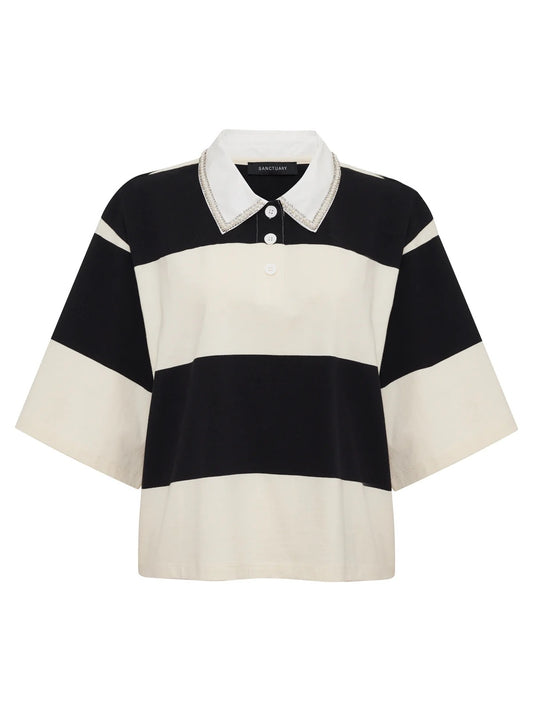 SA Embellished Polo Tee COLLAGEN/BLACK STRIPE