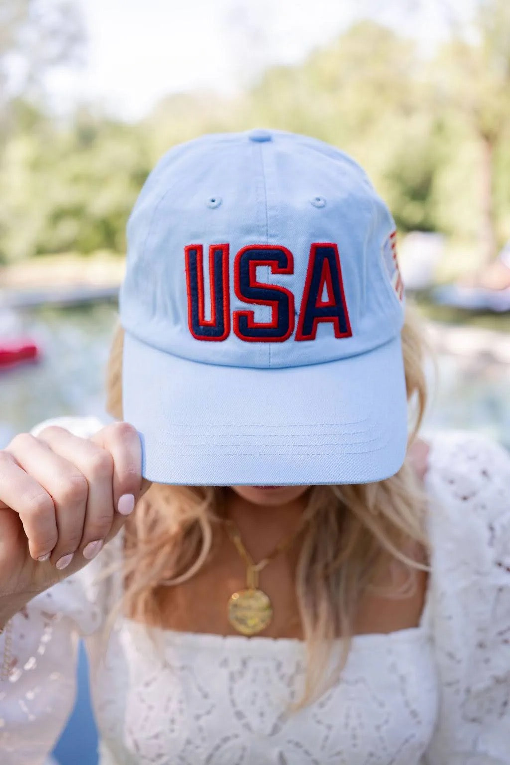 LL USA Embroidered Baseball Hat CAROLINA BLUE