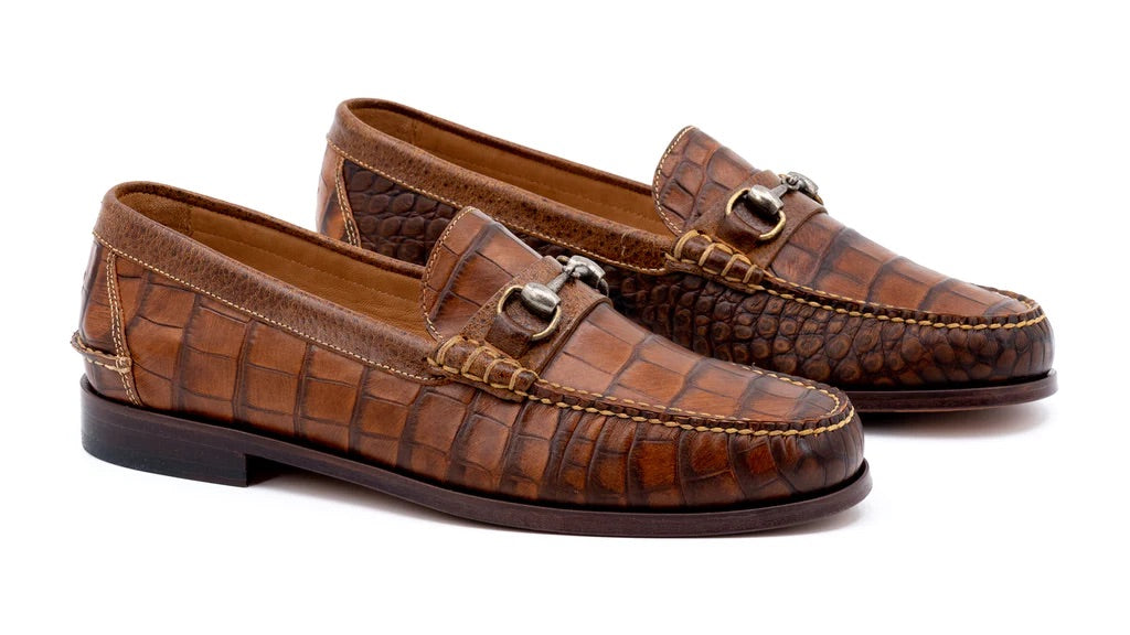 All American Hand Finished Alligator Grain Bit Loafers - CHESTNUT