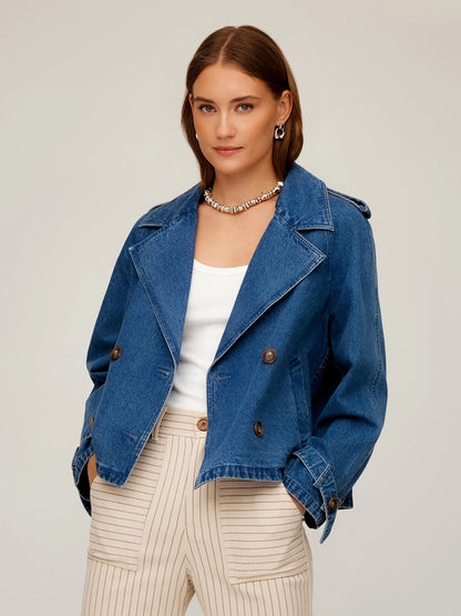 Fifteen Twenty Chelsea Cropped Trench Jacket - DENIM