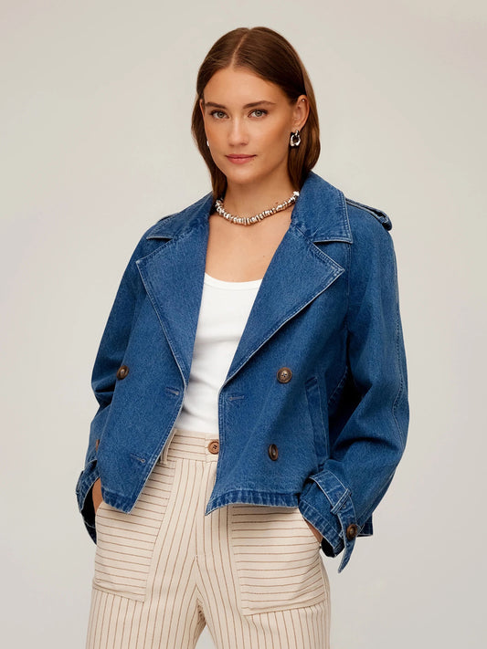 Fifteen Twenty Chelsea Cropped Trench Jacket - DENIM