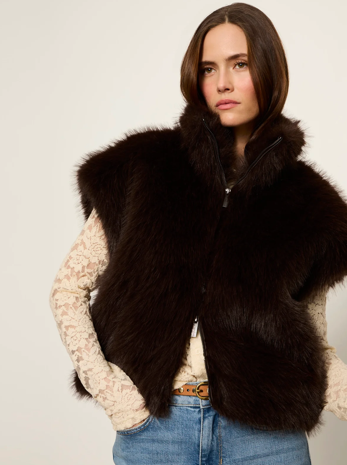 SA Silky Fur Vest ESPRESSO MARTINI