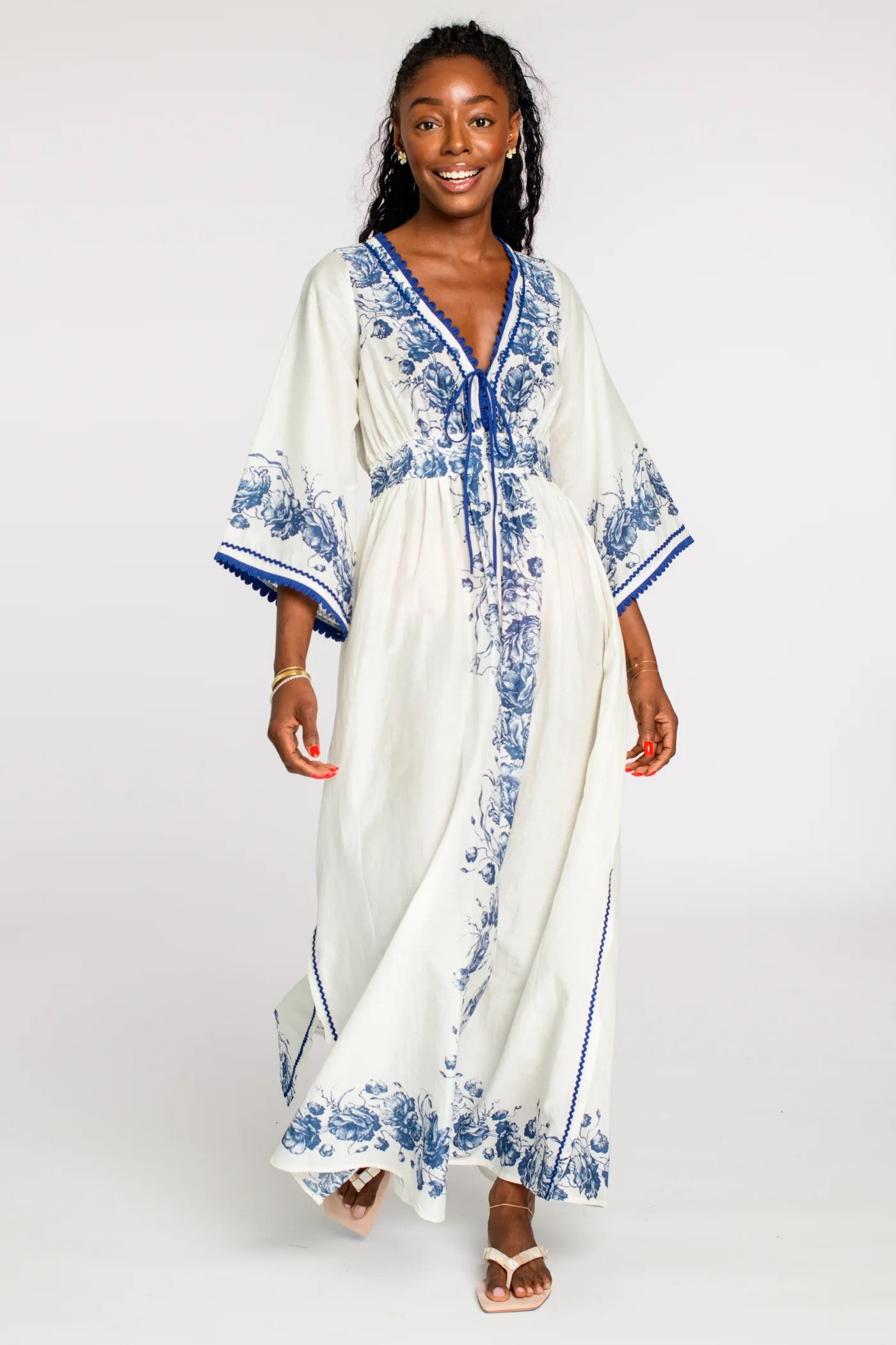 Elizabeth James Astrid Caftan - NAVY TEA ROSE
