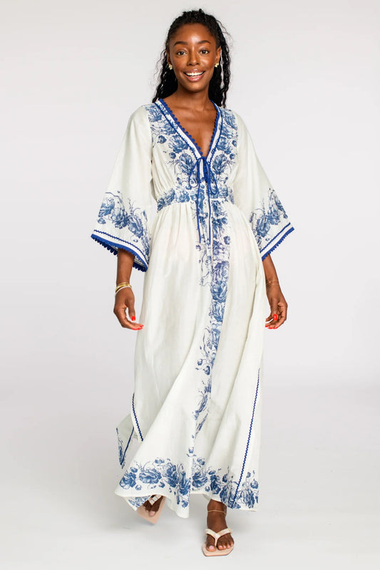 Elizabeth James Astrid Caftan - NAVY TEA ROSE
