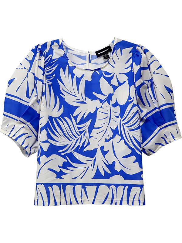 FT Puff Sleeve Blouse ROYAL/WHITE PRINT