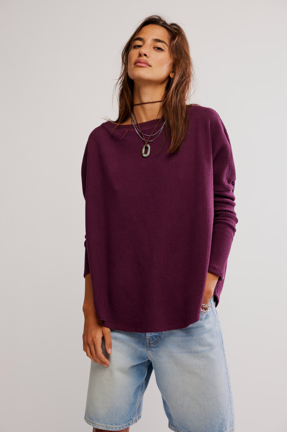Free People Latte Blues Thermal Solid - CHOCOLATE GRAPE