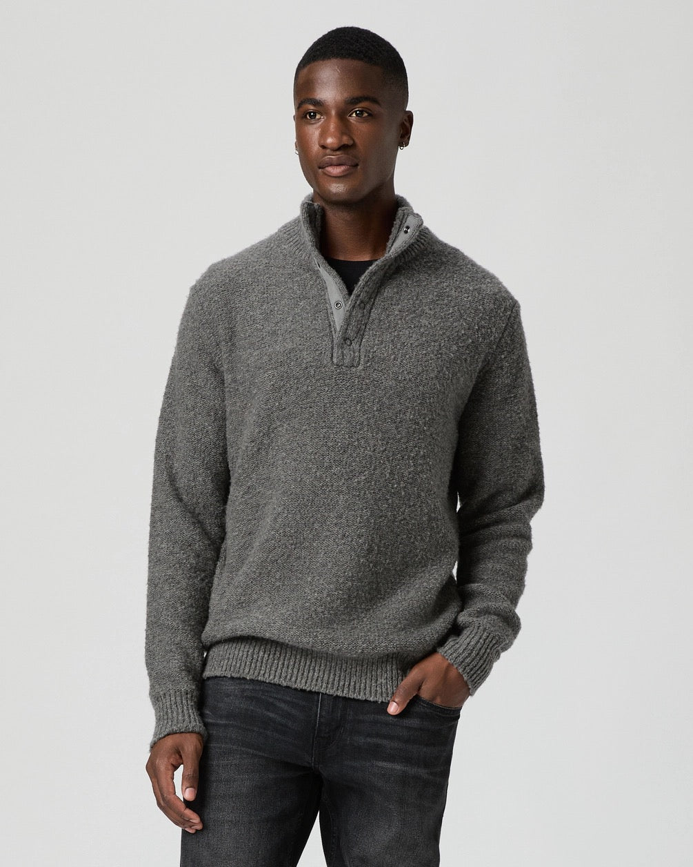 PAIGE Kotoni Snap Collar Sweater - DARK GREY